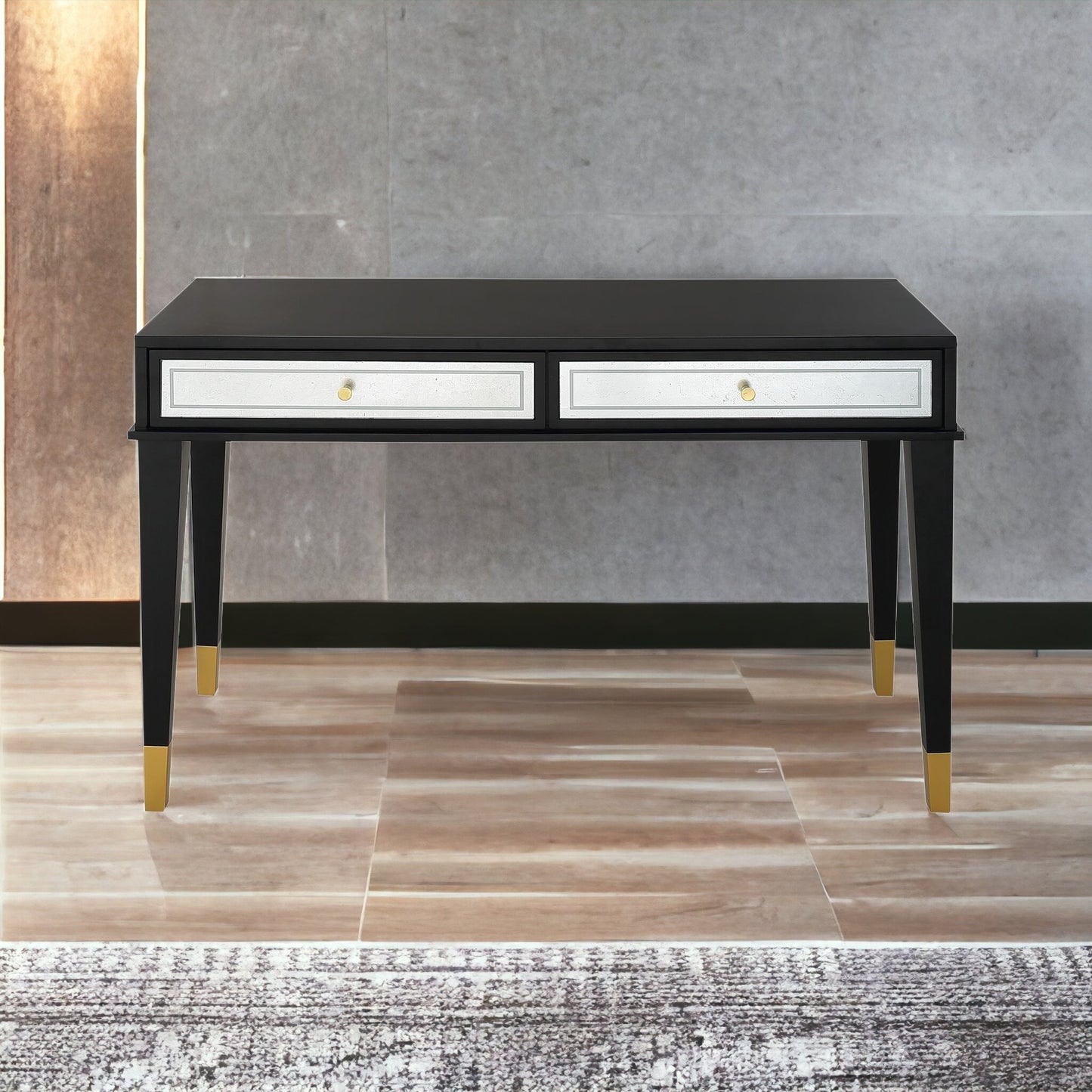 47" Black and Black and Gold Console Table With Storage By Homeroots | Console Tables | Modishstore - 5