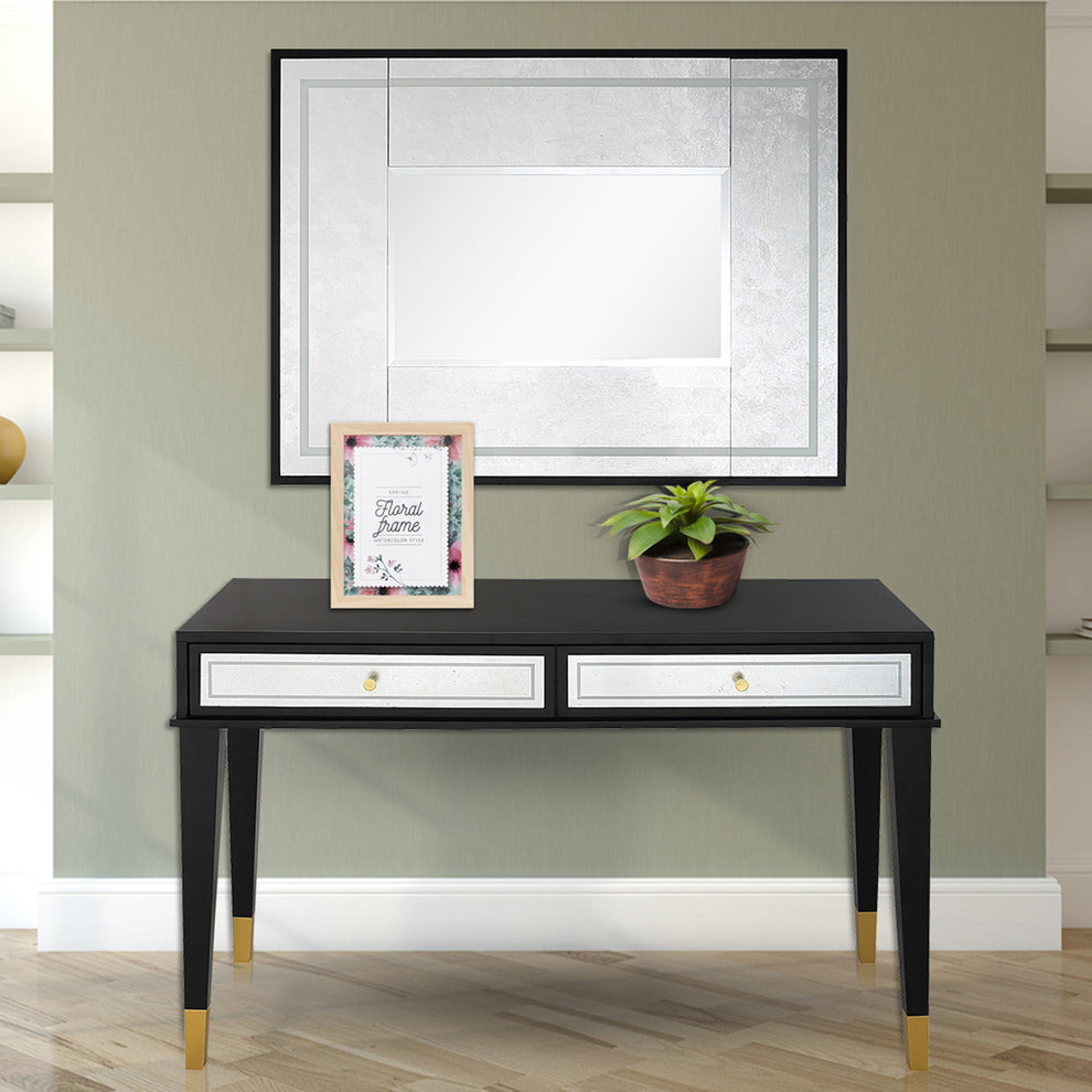 47" Black and Black and Gold Console Table With Storage By Homeroots | Console Tables | Modishstore - 9