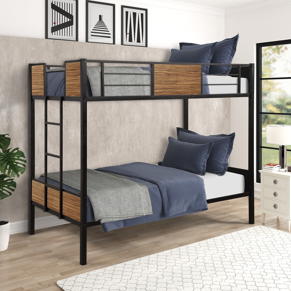 Black Brown Twin Over Twin Bunk Bed By Homeroots | Beds | Modishstore - 3