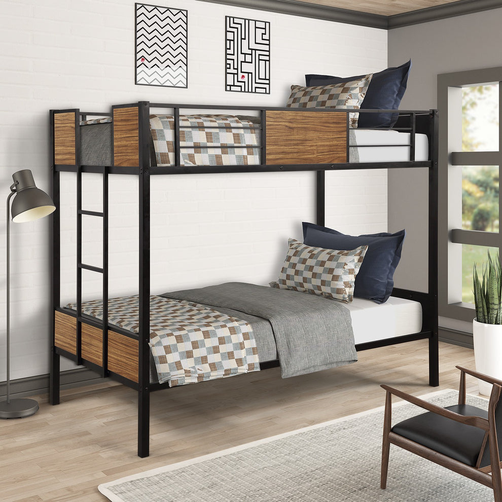 Black Brown Twin Over Twin Bunk Bed By Homeroots | Beds | Modishstore - 4