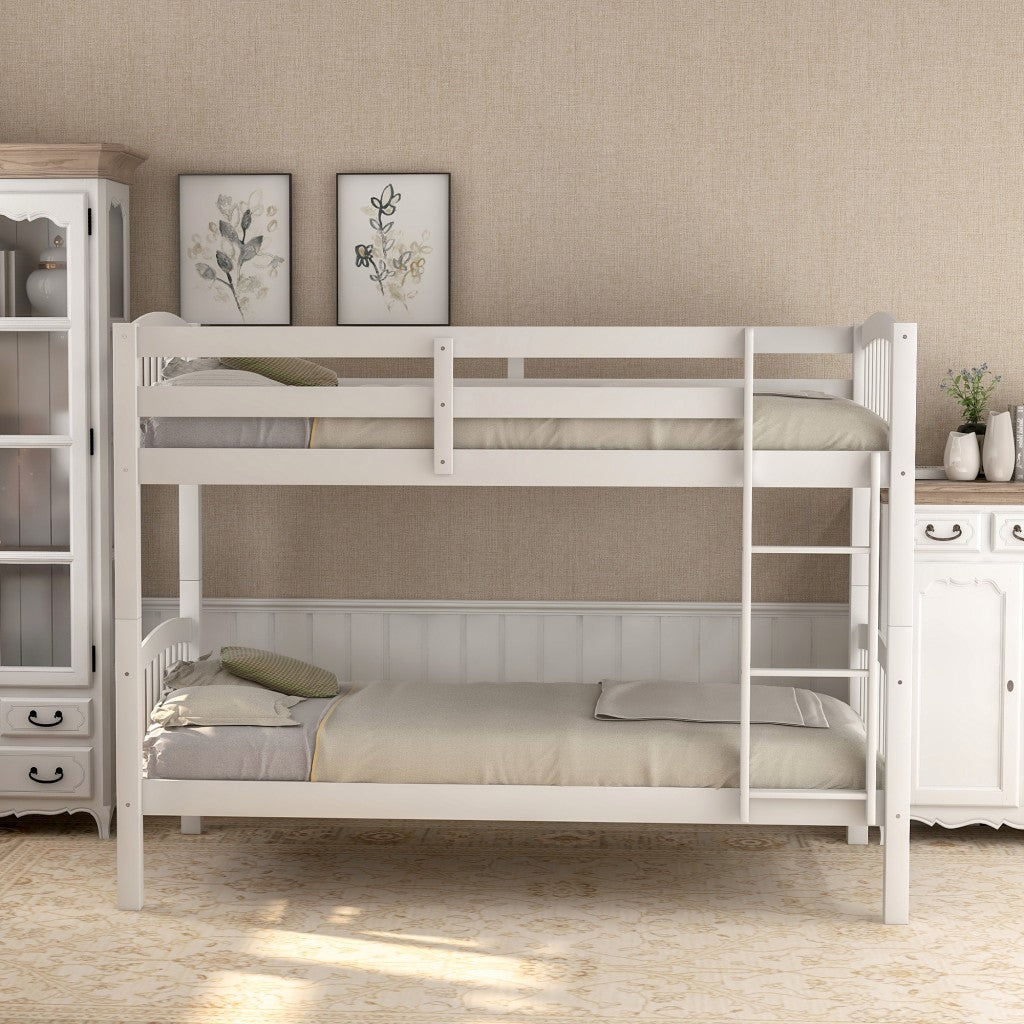 White Twin Over Twin Bunk Bed By Homeroots | Beds | Modishstore - 2