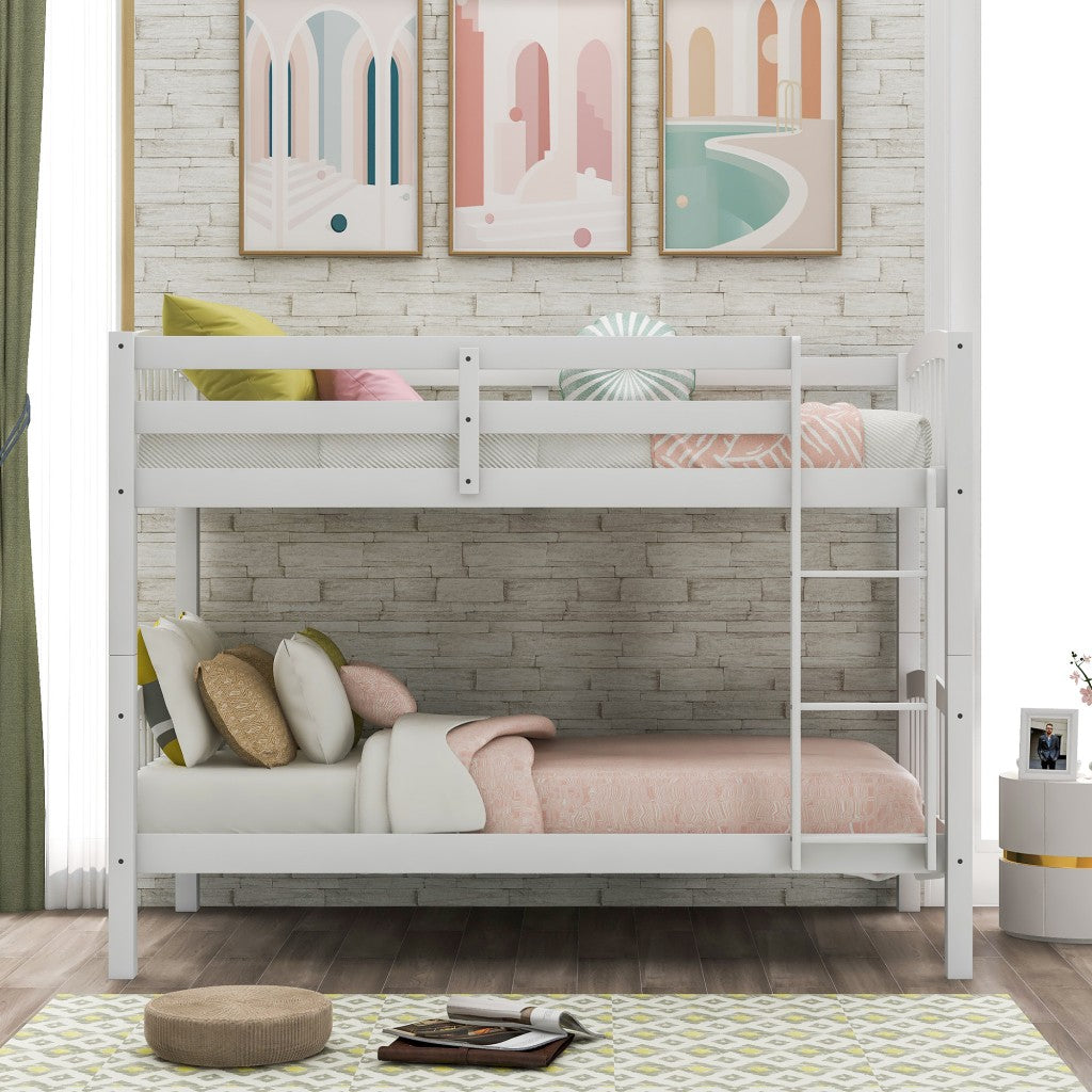 White Twin Over Twin Bunk Bed By Homeroots | Beds | Modishstore - 3