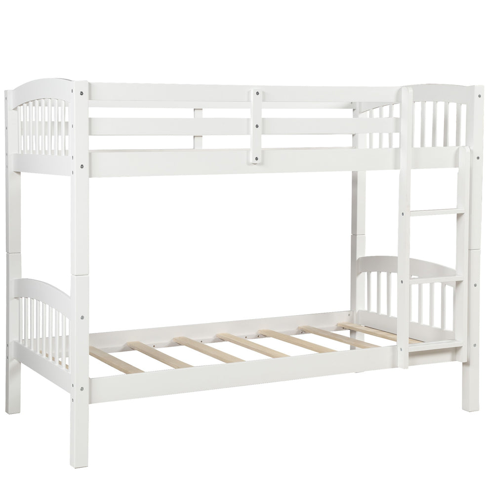 White Twin Over Twin Bunk Bed By Homeroots | Beds | Modishstore - 6