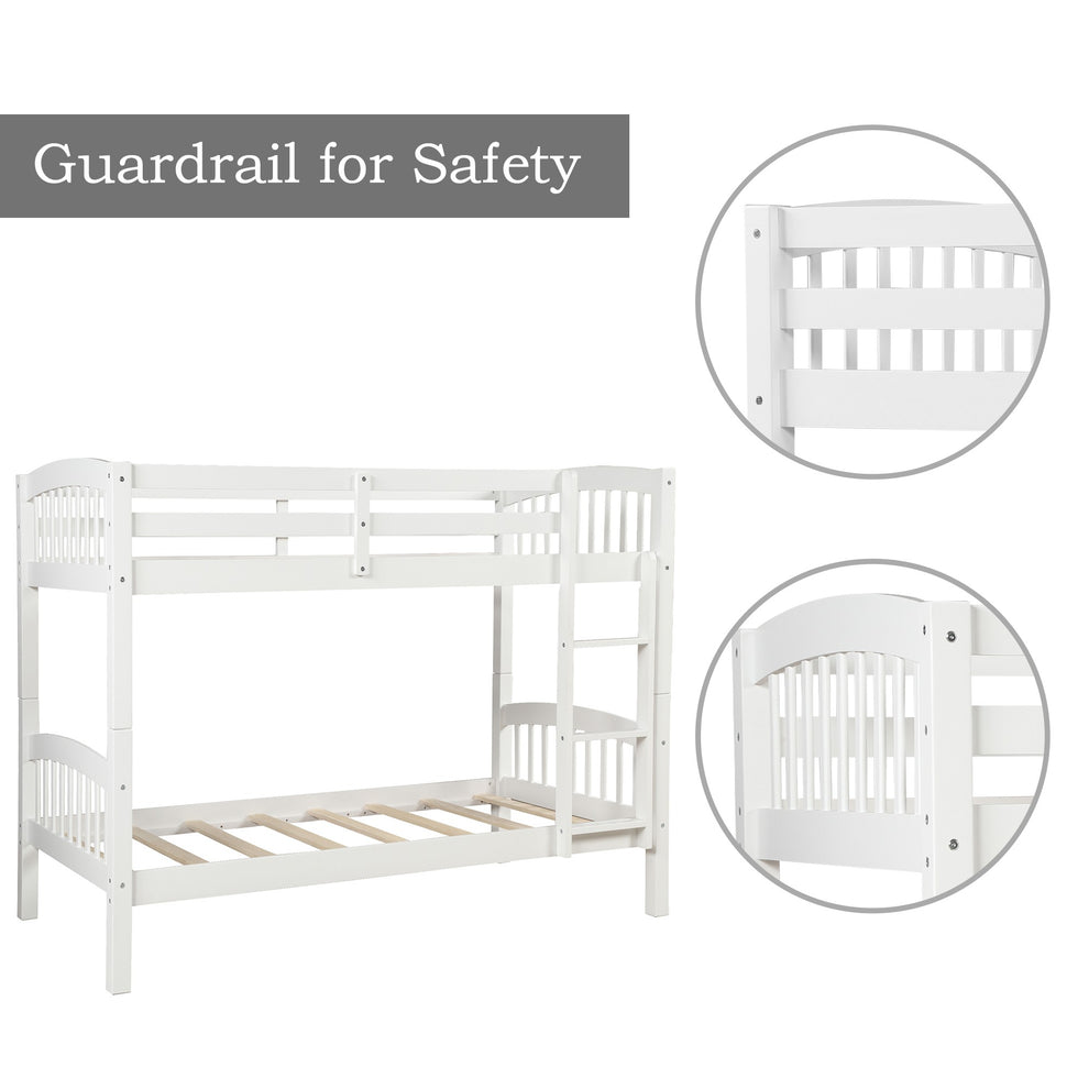 White Twin Over Twin Bunk Bed By Homeroots | Beds | Modishstore - 9