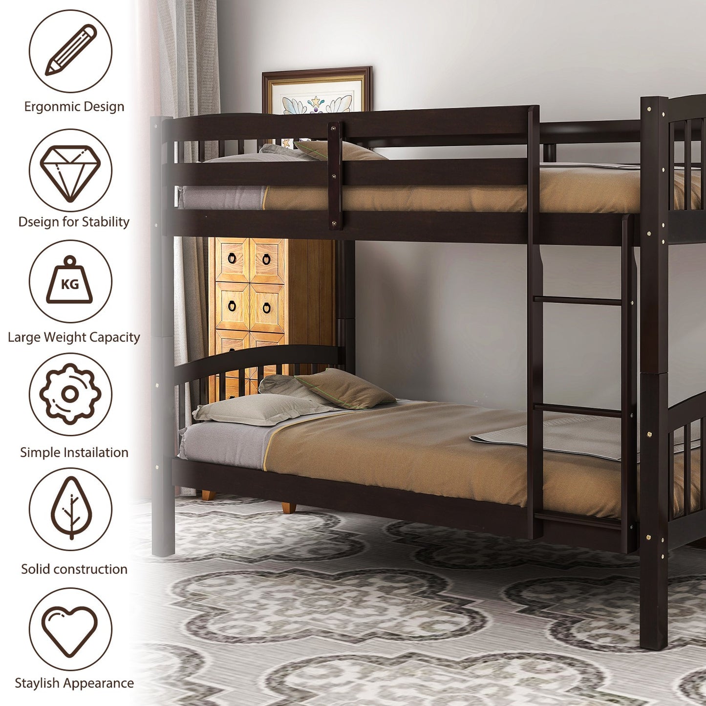 Brown Twin Over Twin Bunk Bed By Homeroots | Beds | Modishstore - 6