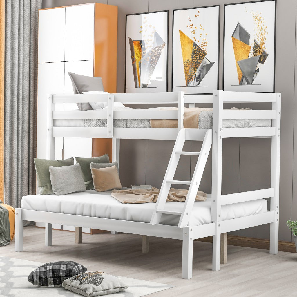 White Twin Size Full Size Bunk Bed By Homeroots | Beds | Modishstore