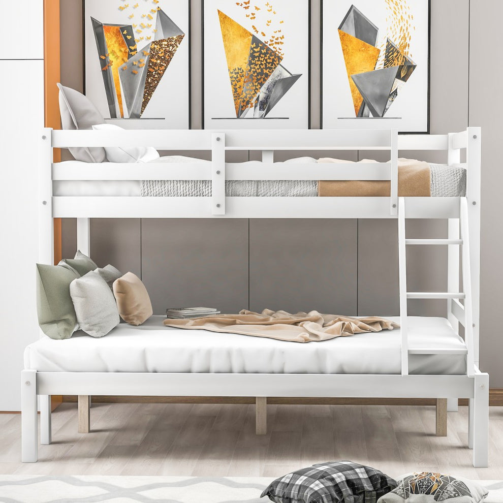 White Twin Size Full Size Bunk Bed By Homeroots | Beds | Modishstore - 2
