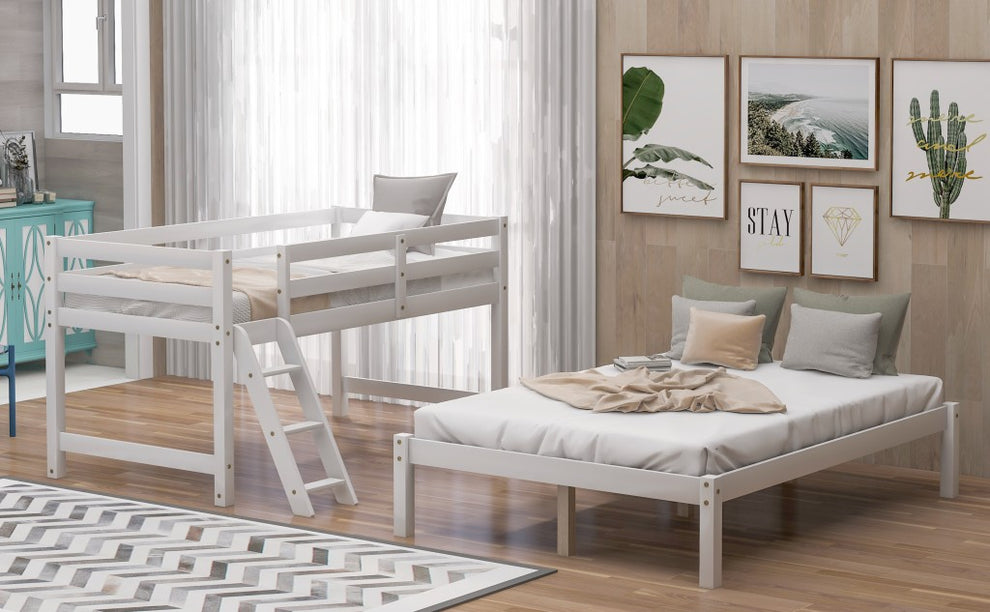 White Twin Size Full Size Bunk Bed By Homeroots | Beds | Modishstore - 9