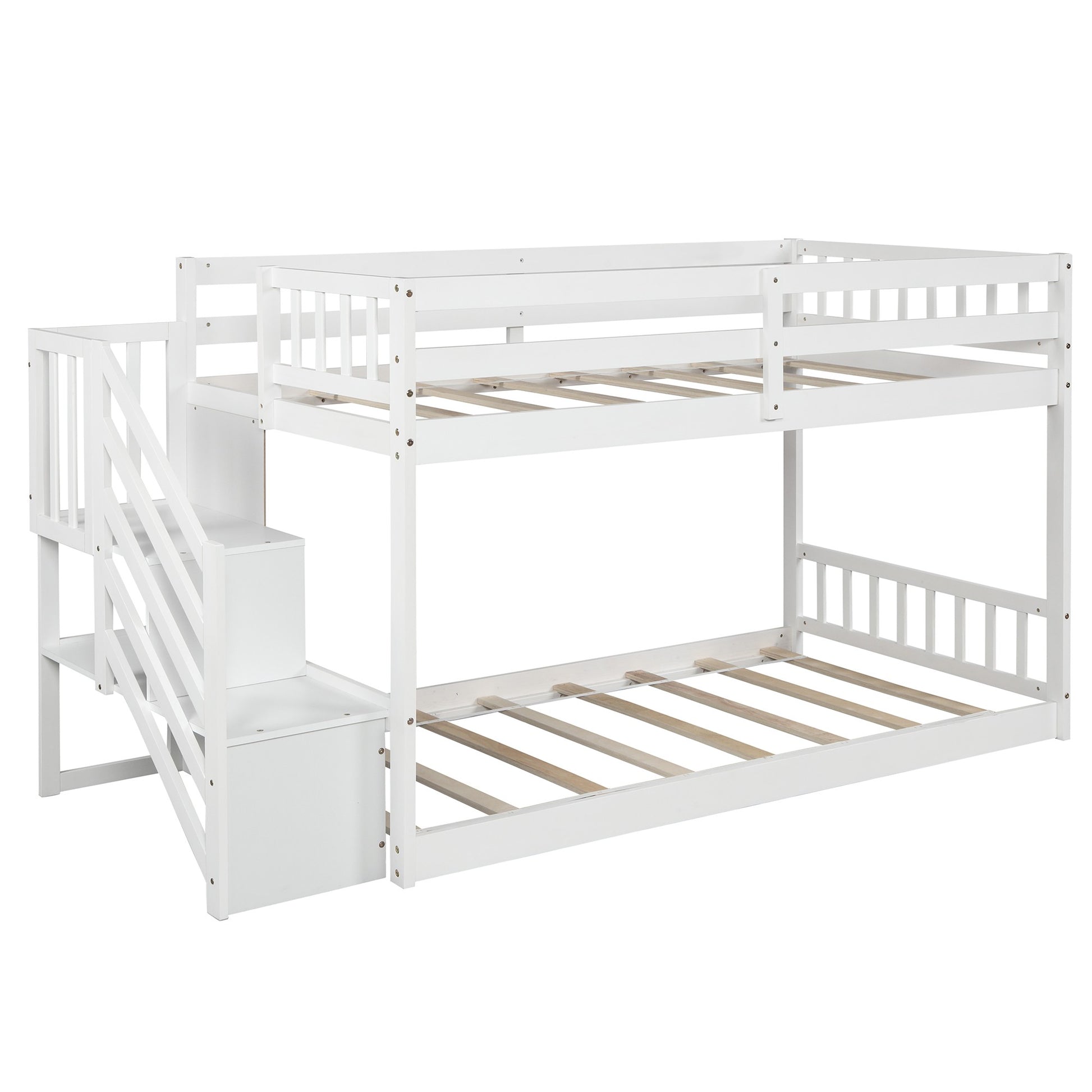 White Twin Over Twin Staircase Bunk Bed By Homeroots | Beds | Modishstore - 6