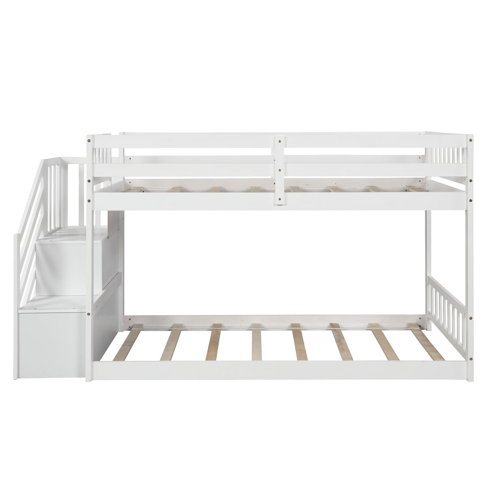 White Twin Over Twin Staircase Bunk Bed By Homeroots | Beds | Modishstore - 8