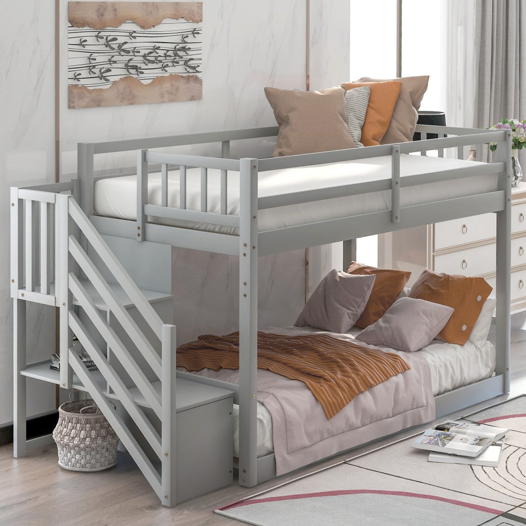 White Twin Over Twin Staircase Bunk Bed By Homeroots | Beds | Modishstore - 10