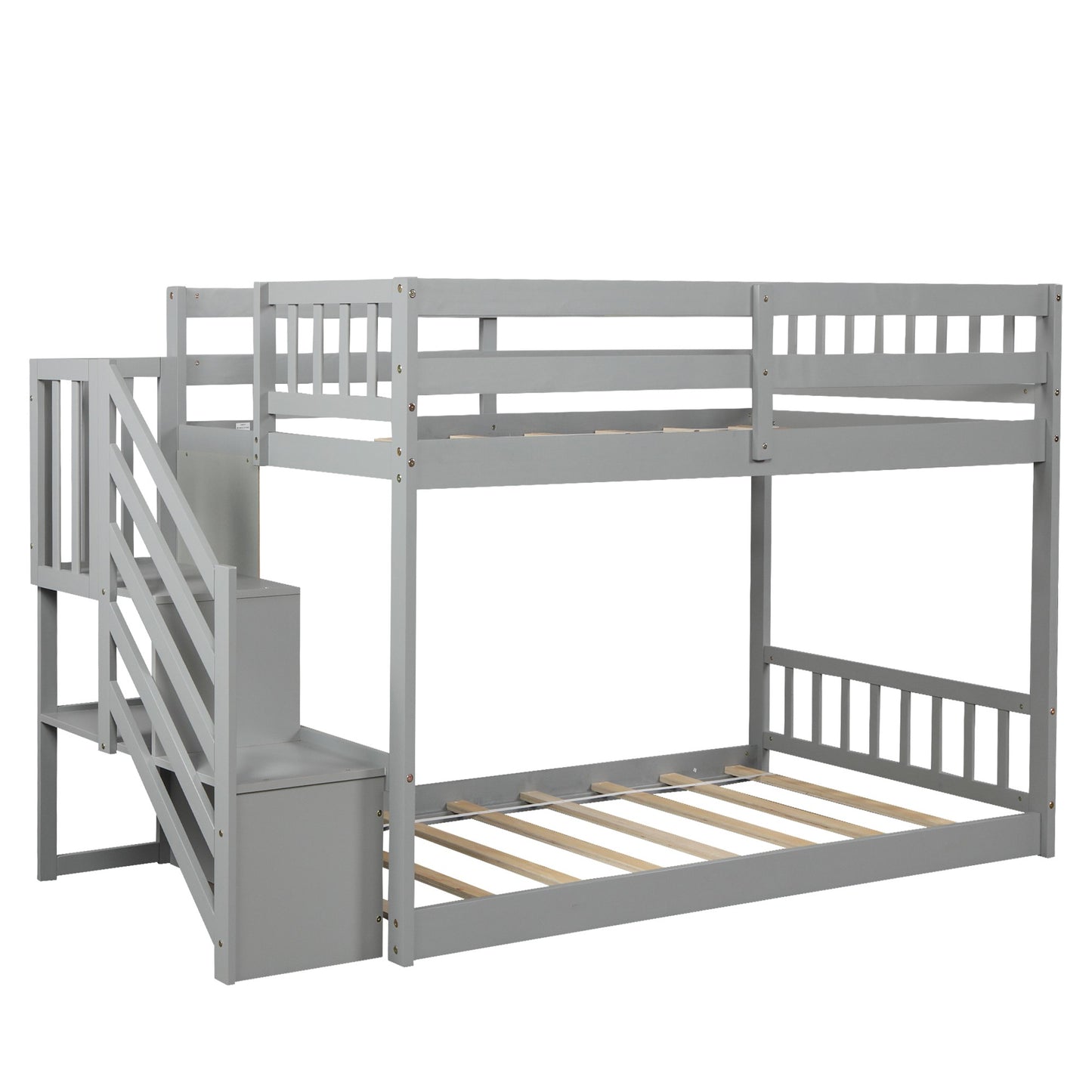 White Twin Over Twin Staircase Bunk Bed By Homeroots | Beds | Modishstore - 14