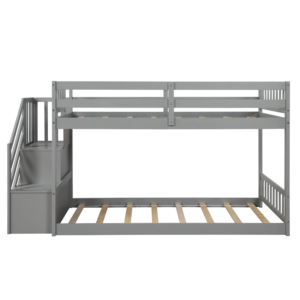 White Twin Over Twin Staircase Bunk Bed By Homeroots | Beds | Modishstore - 15