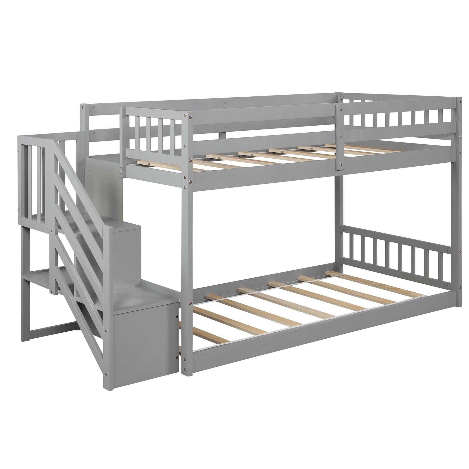 White Twin Over Twin Staircase Bunk Bed By Homeroots | Beds | Modishstore - 16
