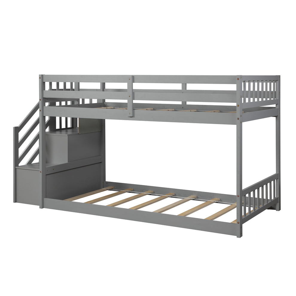 White Twin Over Twin Staircase Bunk Bed By Homeroots | Beds | Modishstore - 17