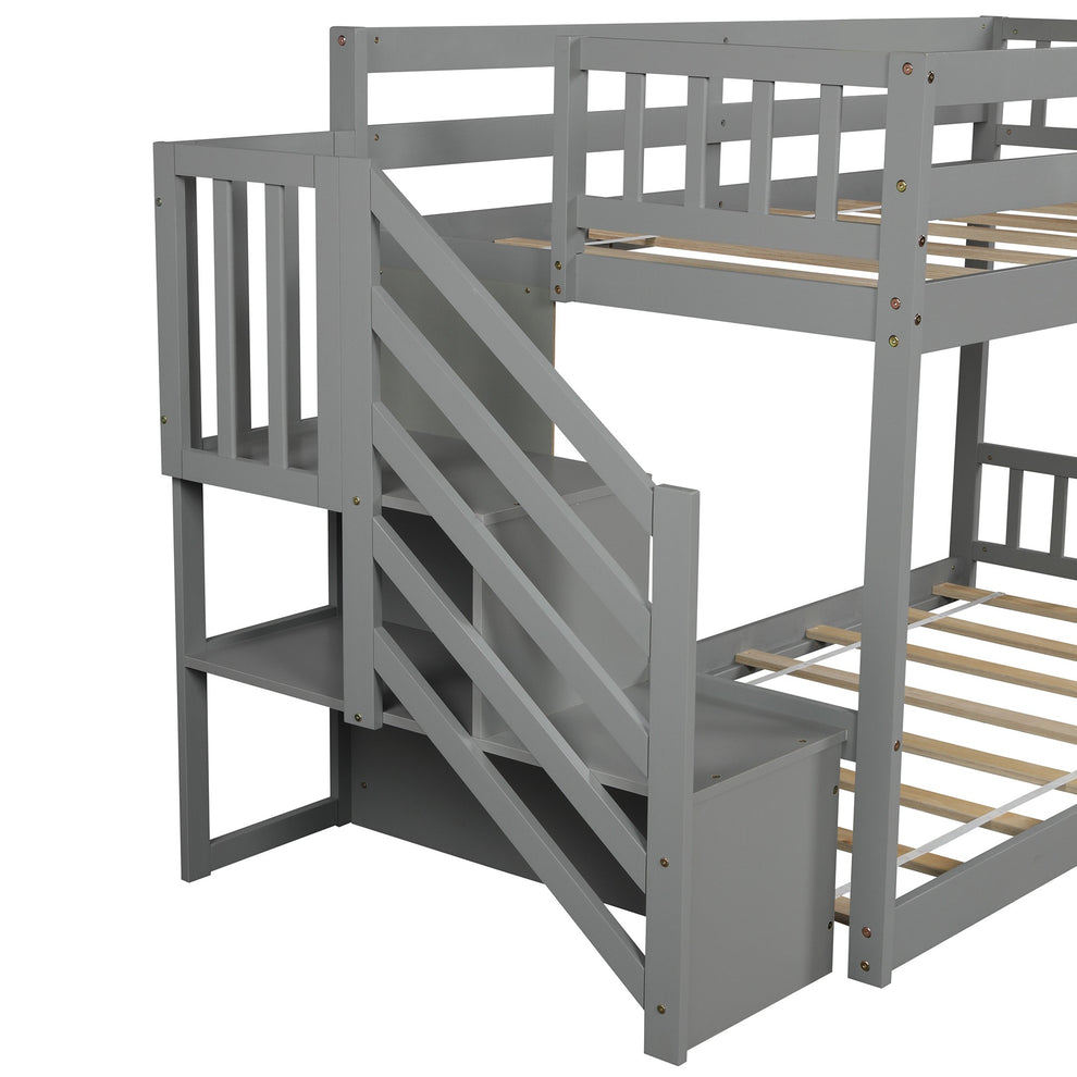 White Twin Over Twin Staircase Bunk Bed By Homeroots | Beds | Modishstore - 18