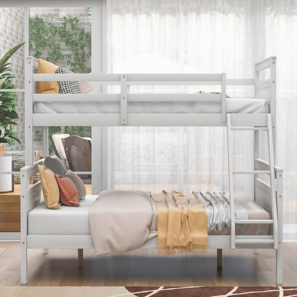 White Twin Over Full Size Bunk Bed By Homeroots | Beds | Modishstore - 2