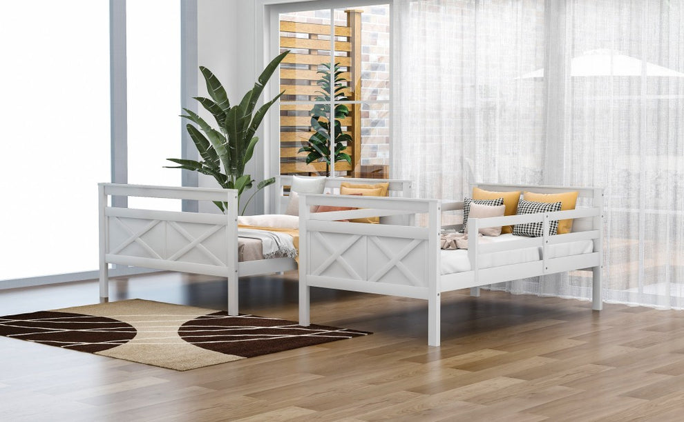 White Twin Over Full Size Bunk Bed By Homeroots | Beds | Modishstore - 5