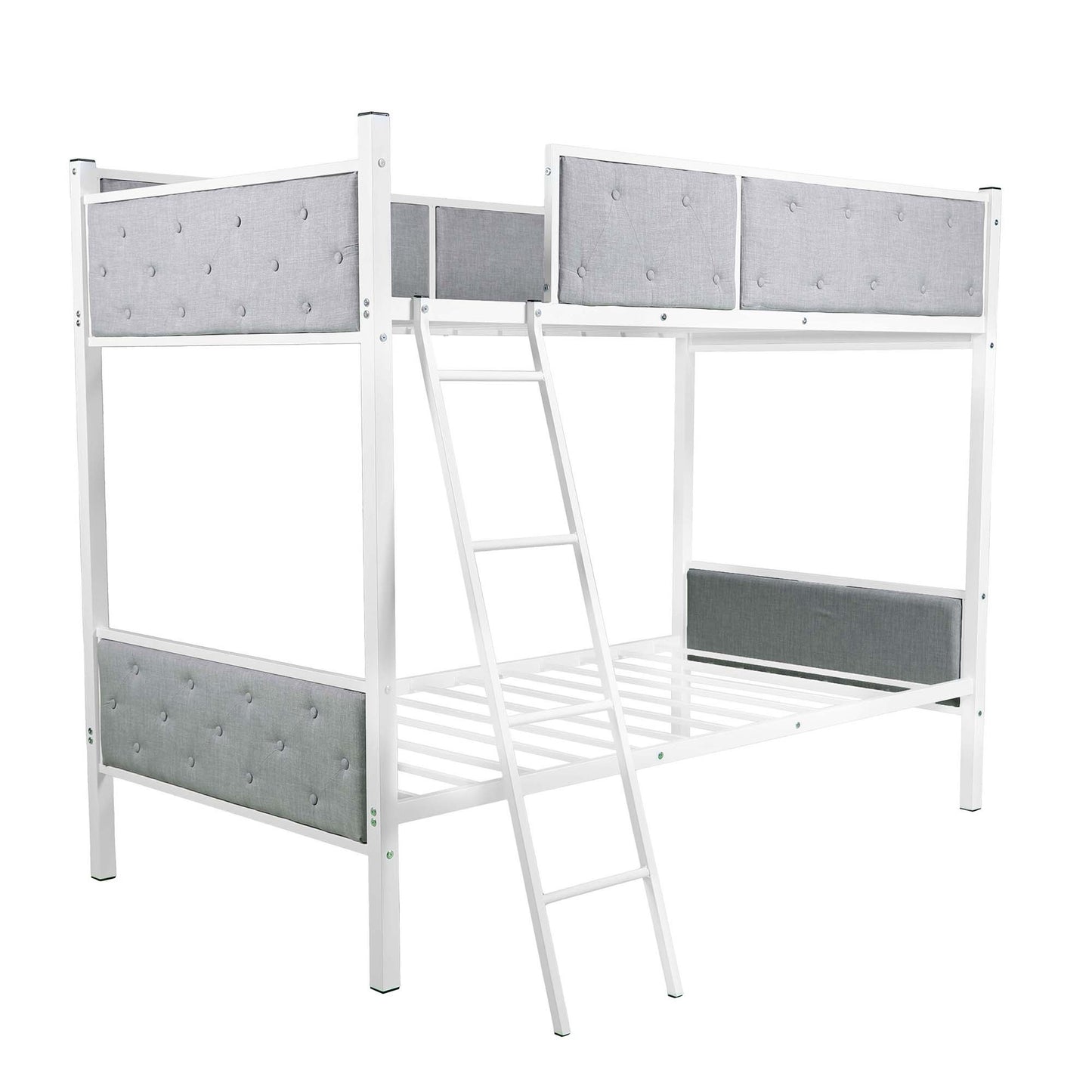 White Gray Twin Over Twin Upholstered Bunk Bed By Homeroots | Beds | Modishstore - 6