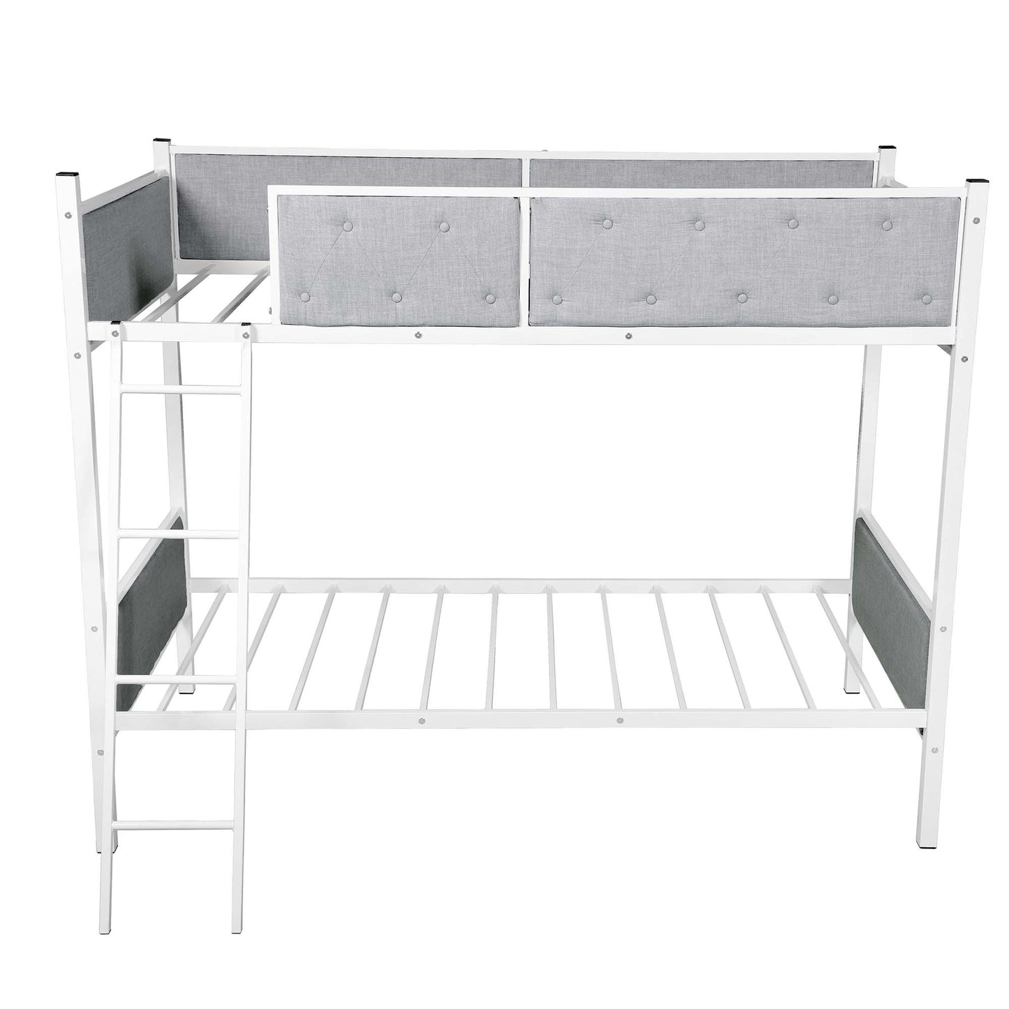 White Gray Twin Over Twin Upholstered Bunk Bed By Homeroots | Beds | Modishstore - 7