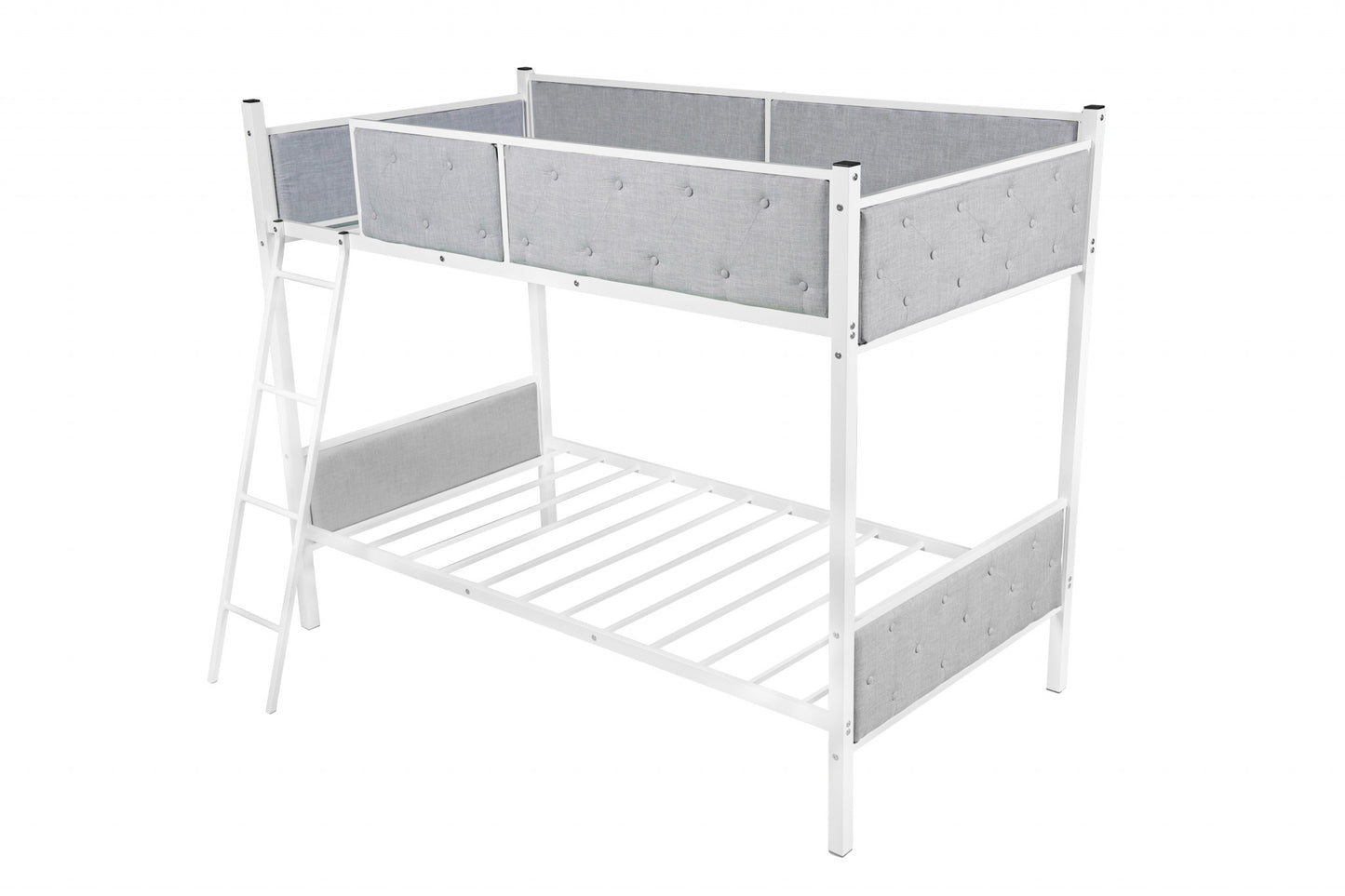 White Gray Twin Over Twin Upholstered Bunk Bed By Homeroots | Beds | Modishstore - 8