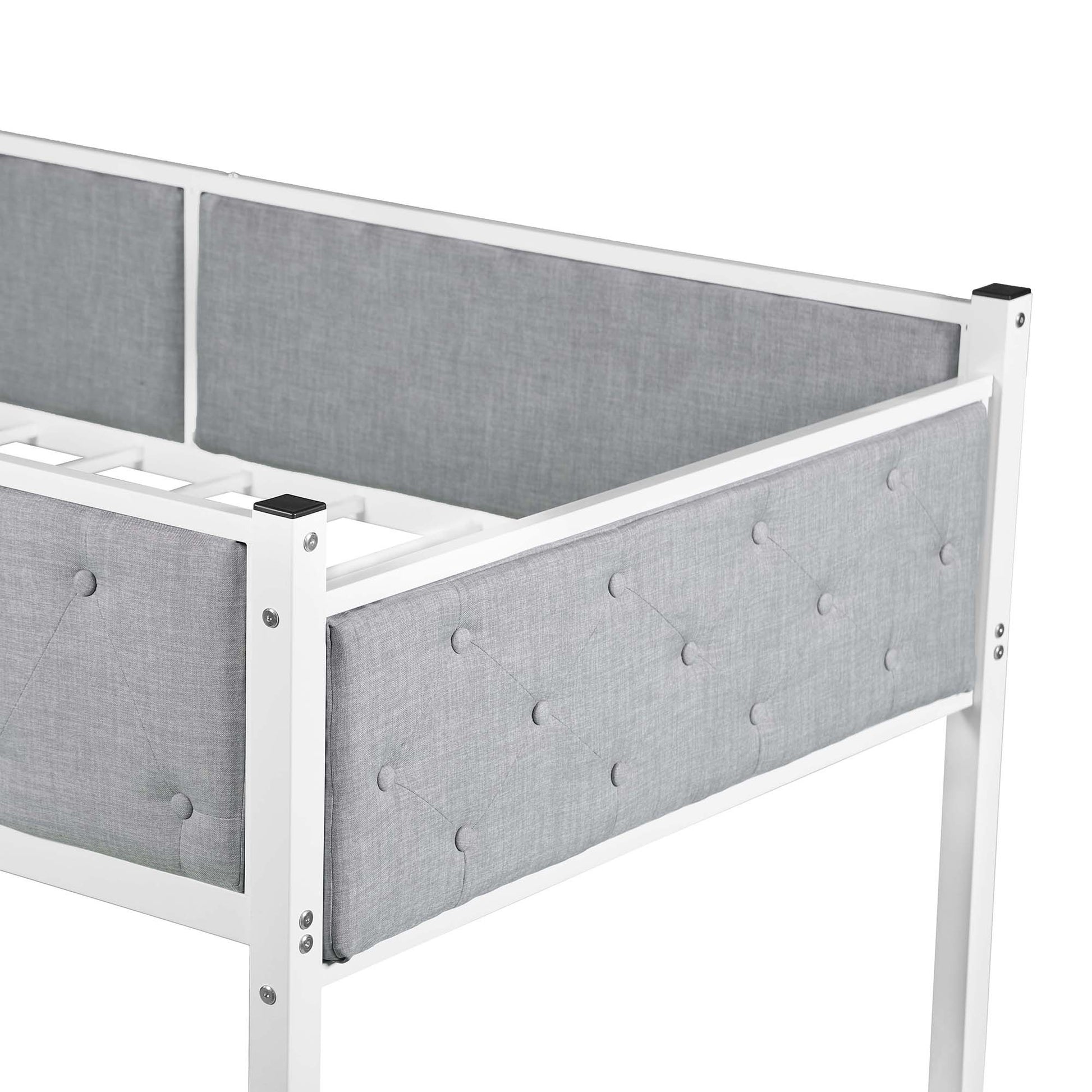 White Gray Twin Over Twin Upholstered Bunk Bed By Homeroots | Beds | Modishstore - 9