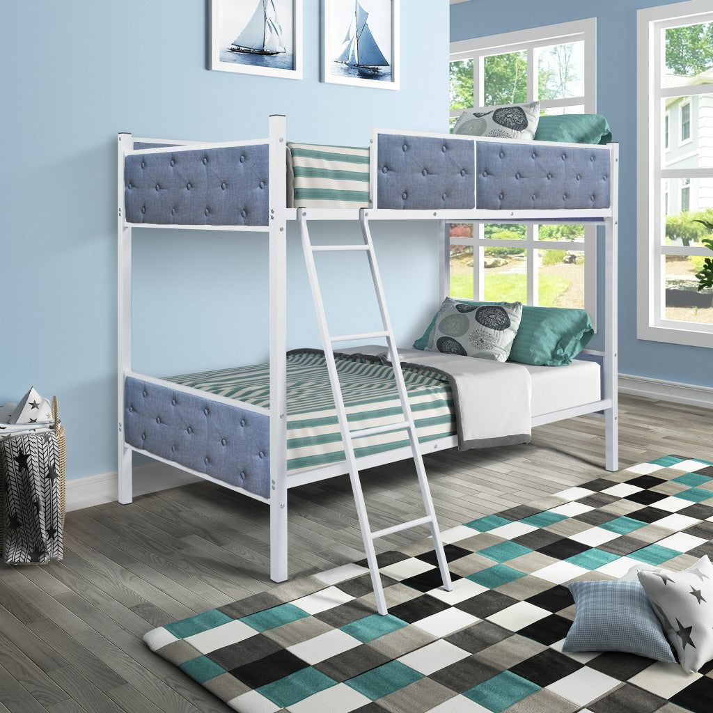 White Gray Twin Over Twin Upholstered Bunk Bed By Homeroots | Beds | Modishstore - 13