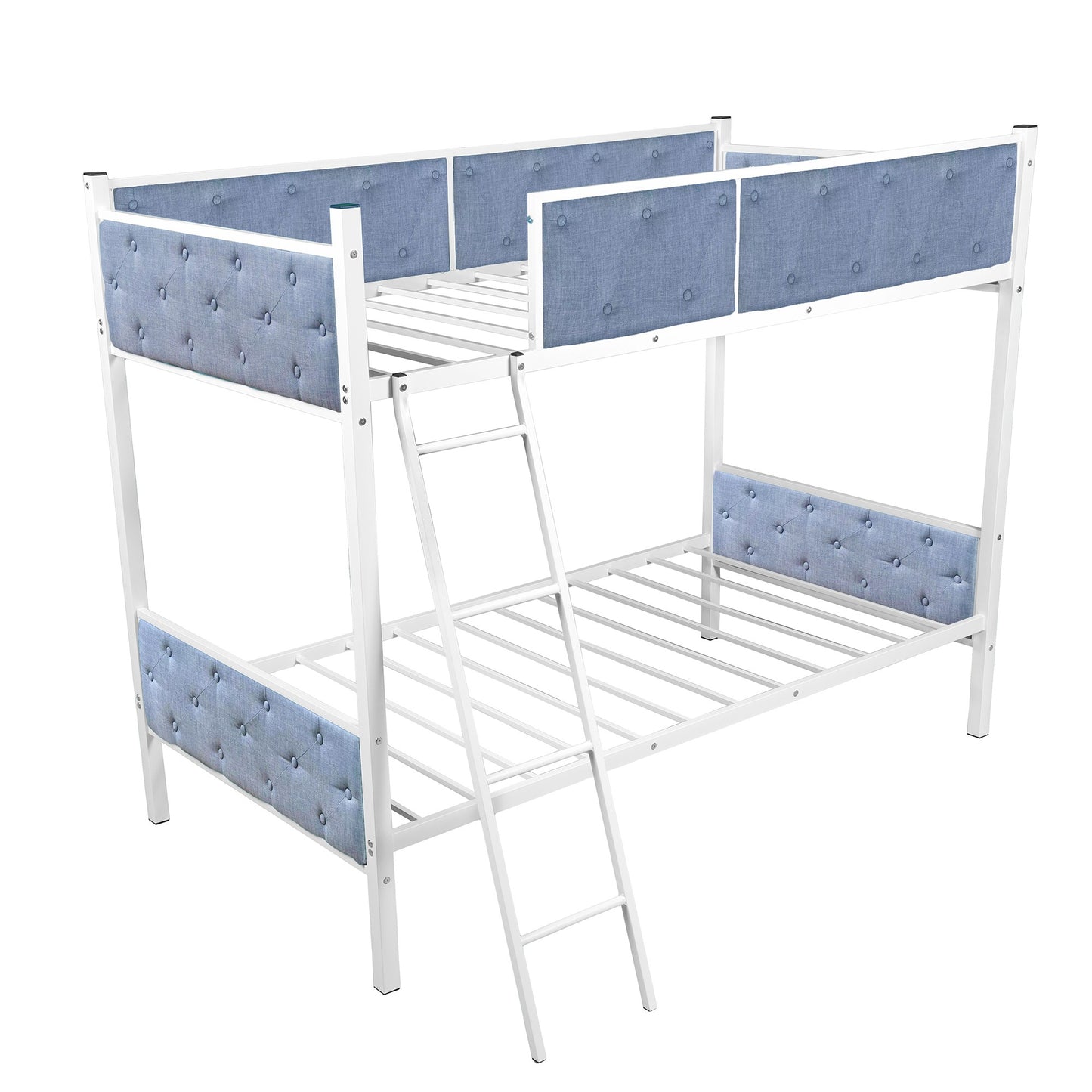 White Gray Twin Over Twin Upholstered Bunk Bed By Homeroots | Beds | Modishstore - 15