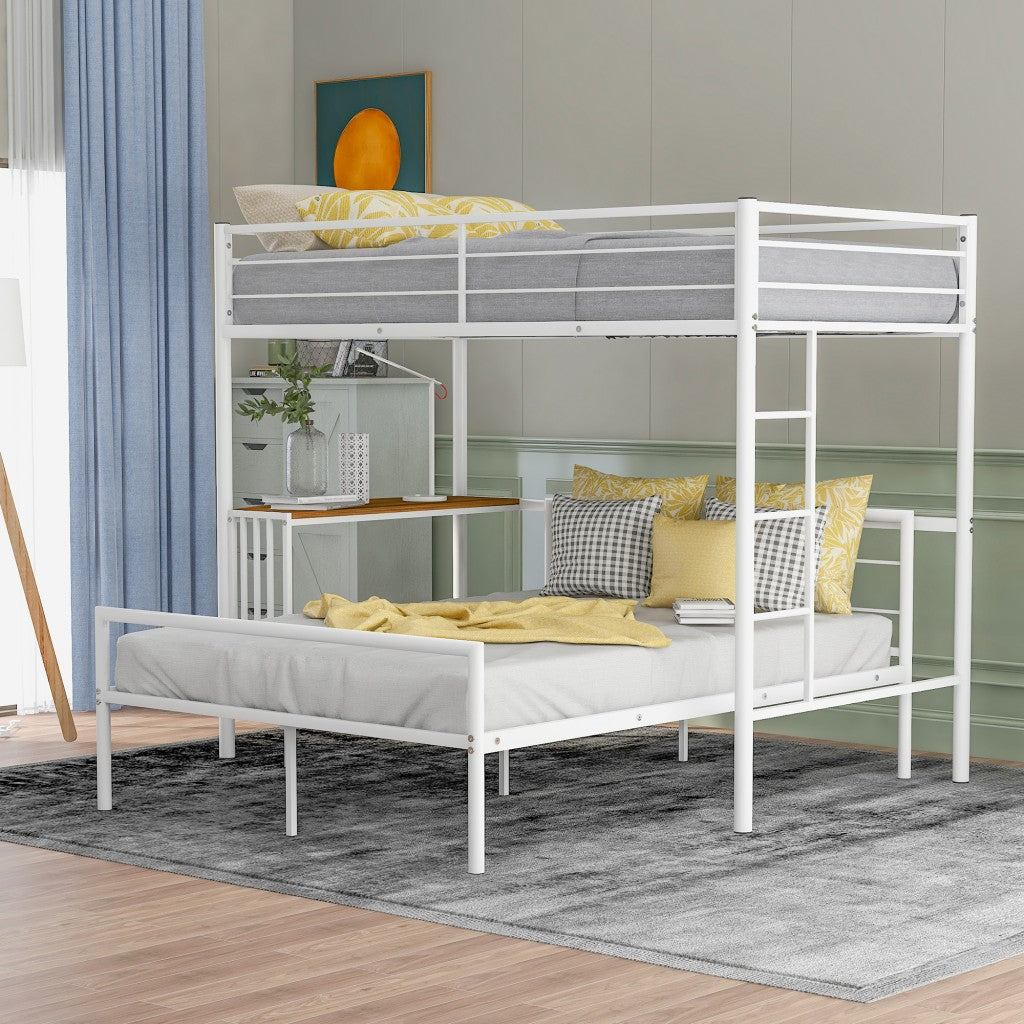 White Twin Over Full Size Metal Bunk Bed With Desk By Homeroots | Beds | Modishstore