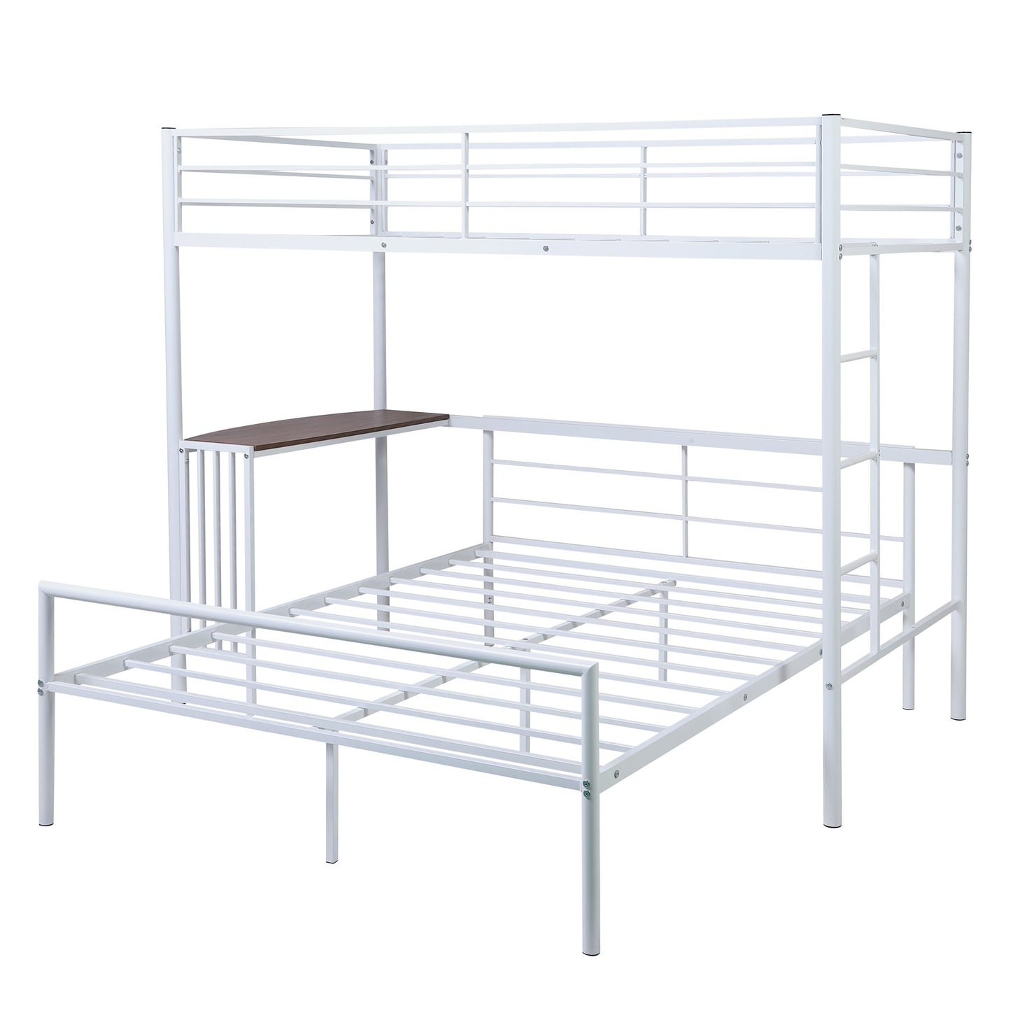 White Twin Over Full Size Metal Bunk Bed With Desk By Homeroots | Beds | Modishstore - 4
