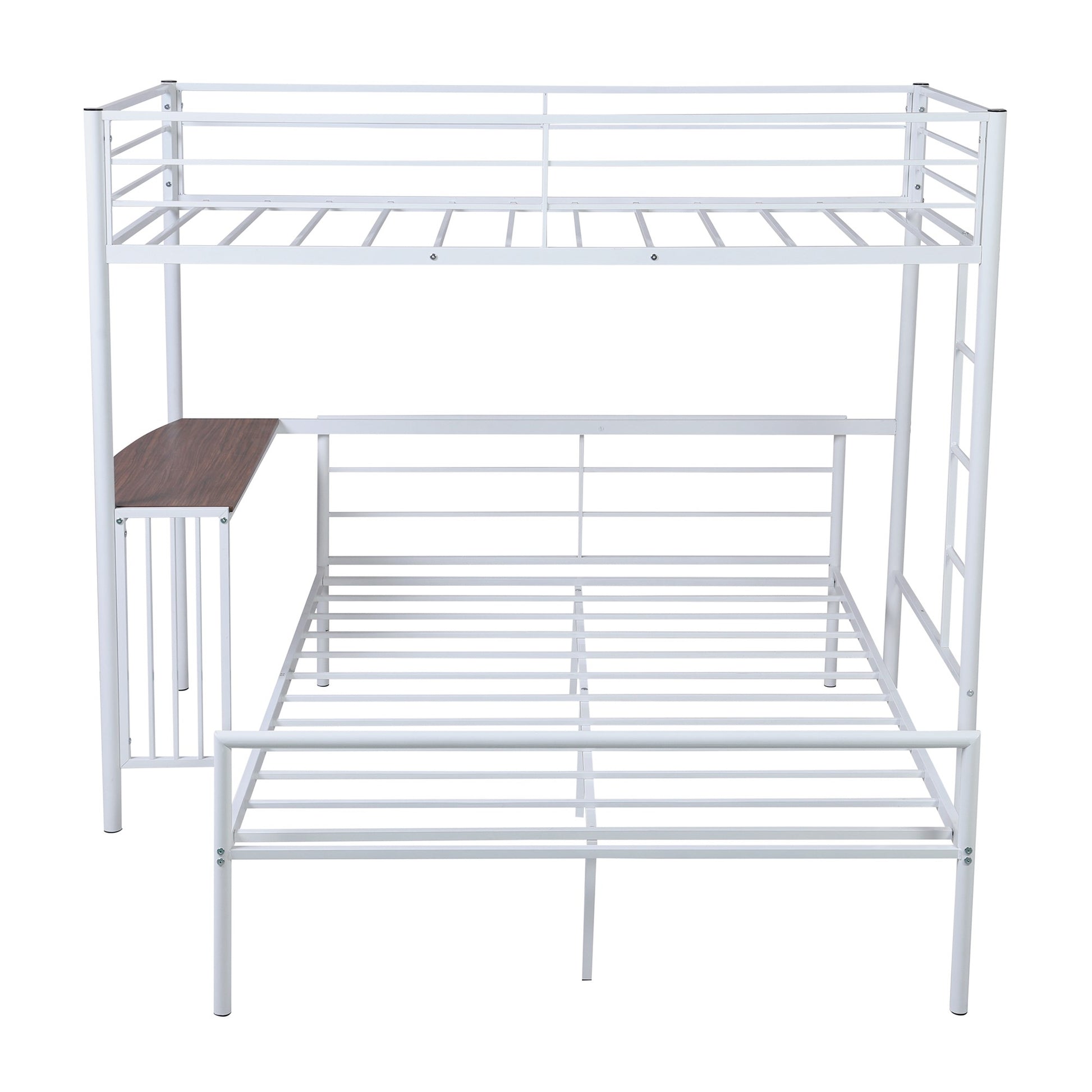 White Twin Over Full Size Metal Bunk Bed With Desk By Homeroots | Beds | Modishstore - 5