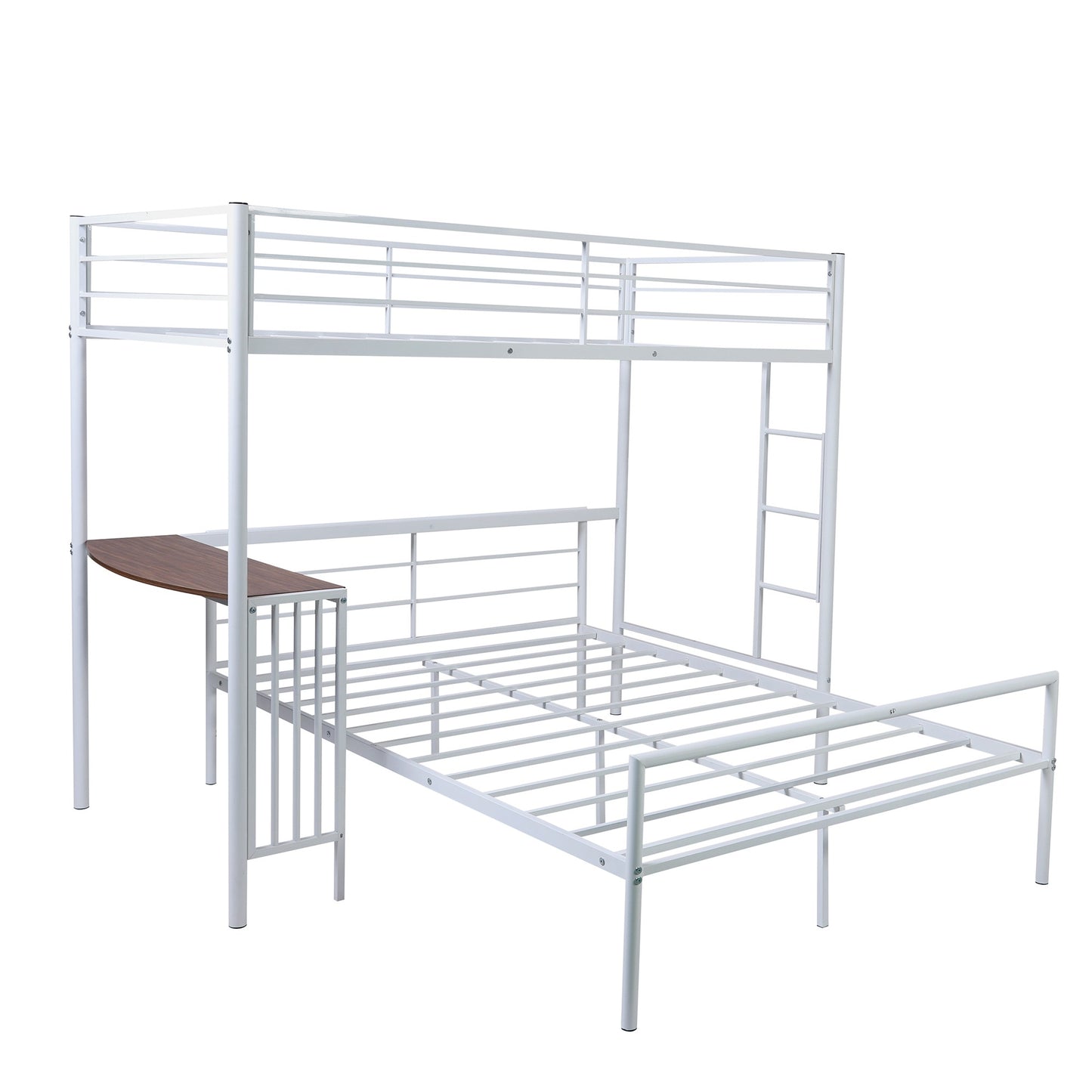 White Twin Over Full Size Metal Bunk Bed With Desk By Homeroots | Beds | Modishstore - 6