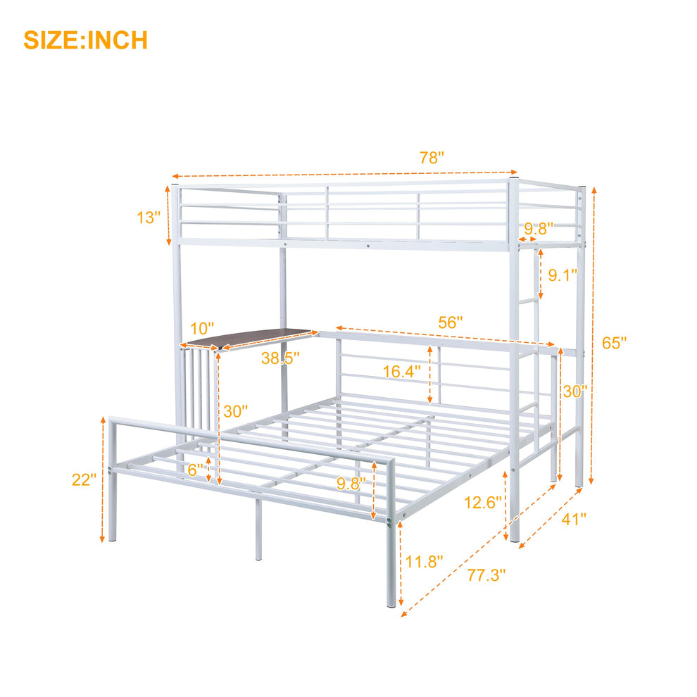 White Twin Over Full Size Metal Bunk Bed With Desk By Homeroots | Beds | Modishstore - 7