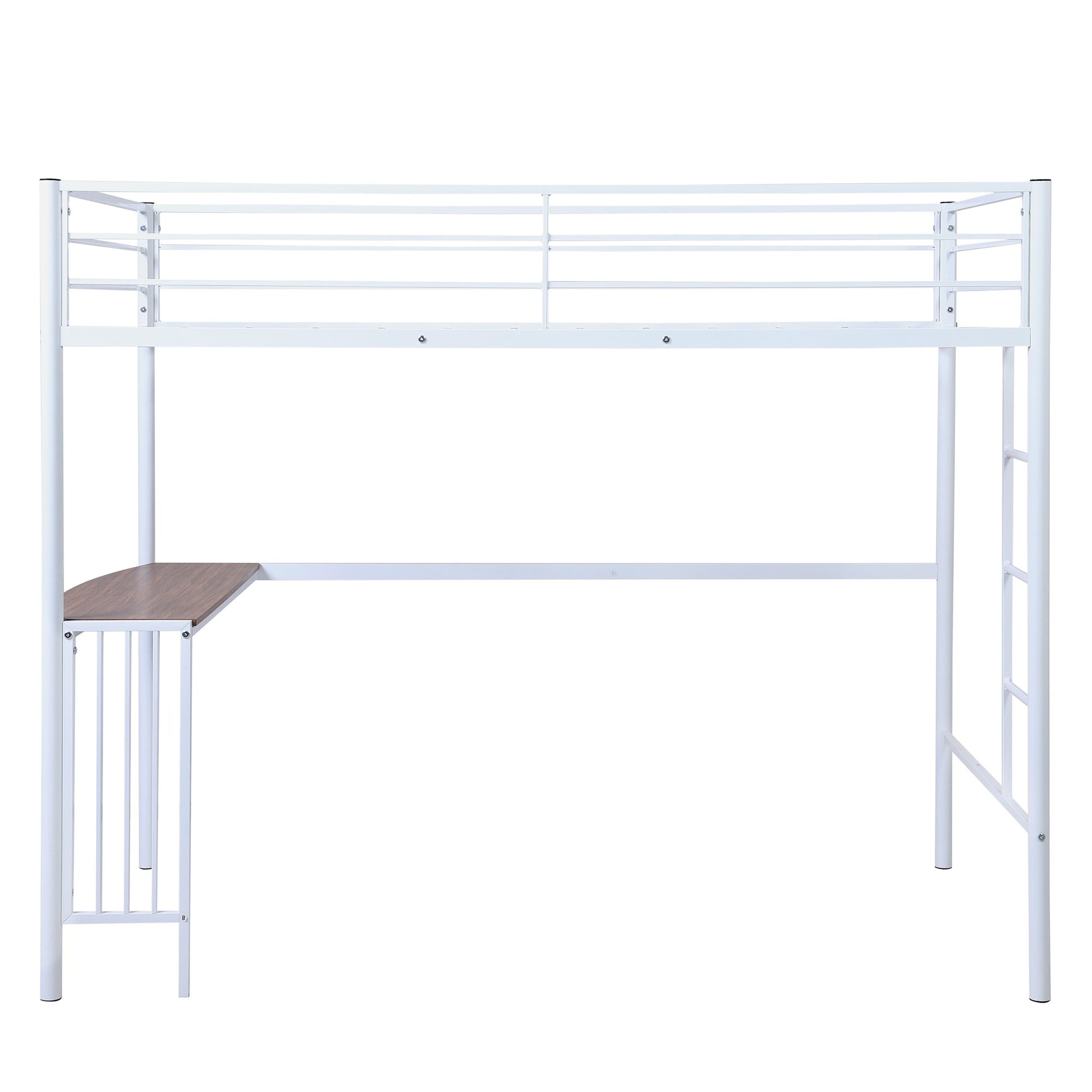 White Twin Over Full Size Metal Bunk Bed With Desk By Homeroots | Beds | Modishstore - 8