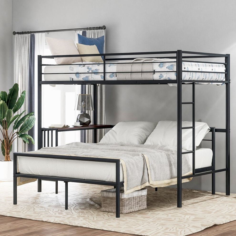 White Twin Over Full Size Metal Bunk Bed With Desk By Homeroots | Beds | Modishstore - 10