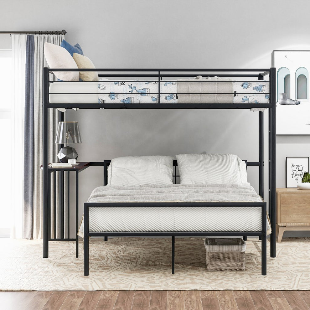White Twin Over Full Size Metal Bunk Bed With Desk By Homeroots | Beds | Modishstore - 11