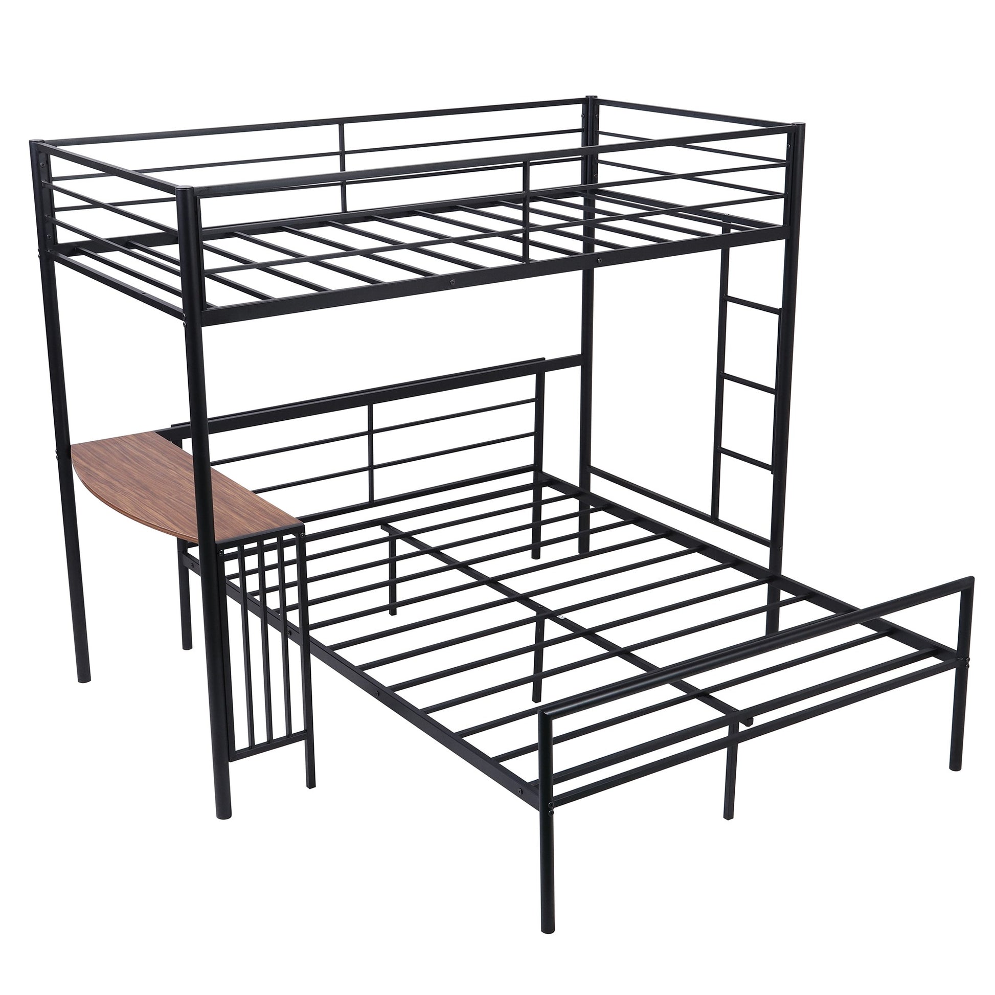 White Twin Over Full Size Metal Bunk Bed With Desk By Homeroots | Beds | Modishstore - 13