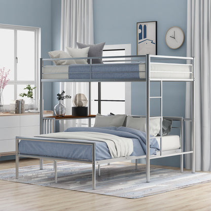 White Twin Over Full Size Metal Bunk Bed With Desk By Homeroots | Beds | Modishstore - 19