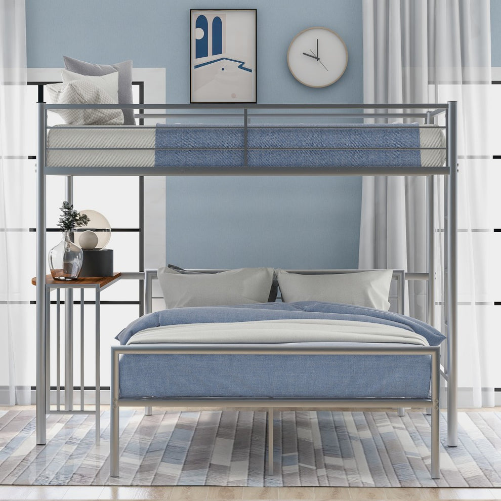 White Twin Over Full Size Metal Bunk Bed With Desk By Homeroots | Beds | Modishstore - 20