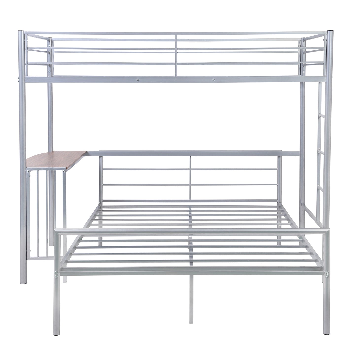White Twin Over Full Size Metal Bunk Bed With Desk By Homeroots | Beds | Modishstore - 23