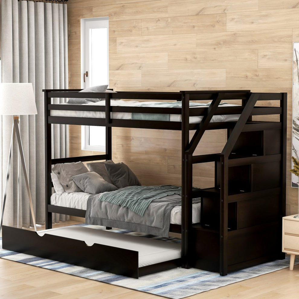 Brown Twin Over Twin Bunk Bed With Trundle By Homeroots | Beds | Modishstore - 3