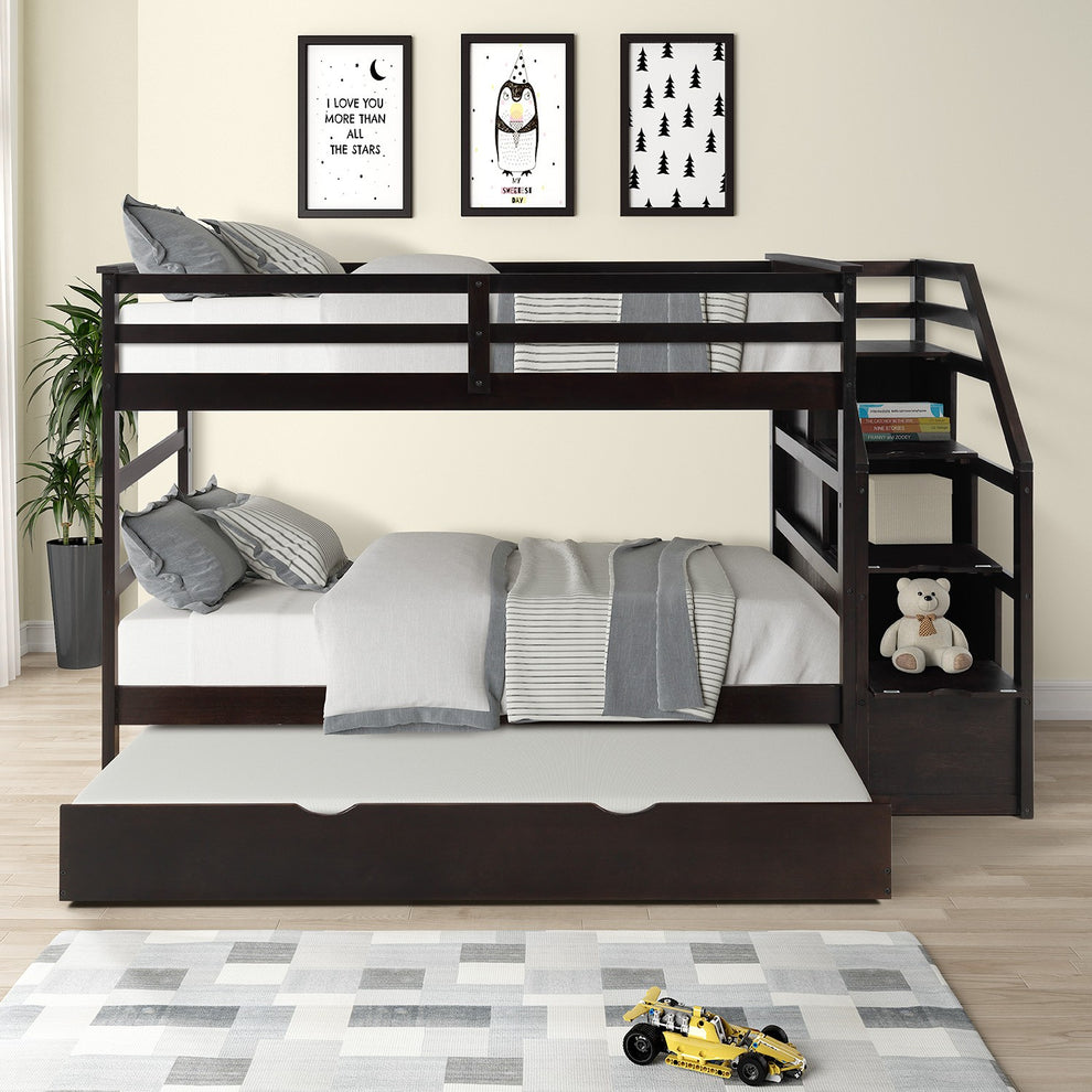 Brown Twin Over Twin Bunk Bed With Trundle By Homeroots | Beds | Modishstore - 6