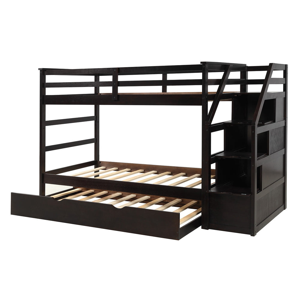 Brown Twin Over Twin Bunk Bed With Trundle By Homeroots | Beds | Modishstore - 7