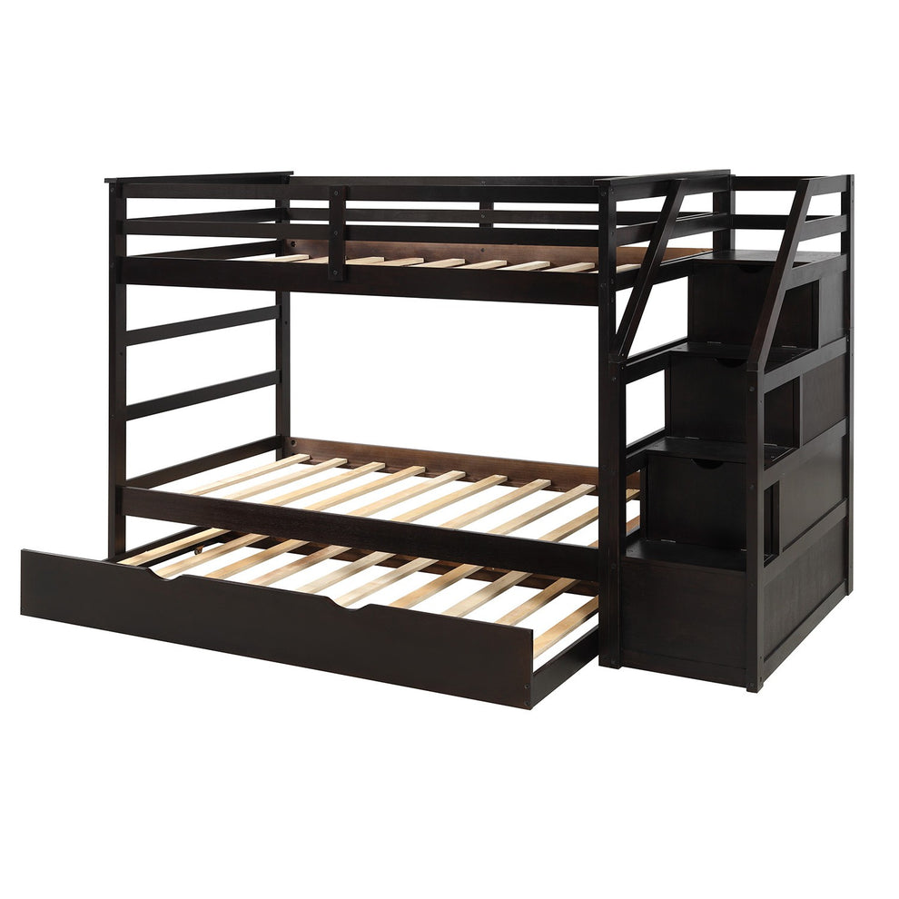 Brown Twin Over Twin Bunk Bed With Trundle By Homeroots | Beds | Modishstore - 9