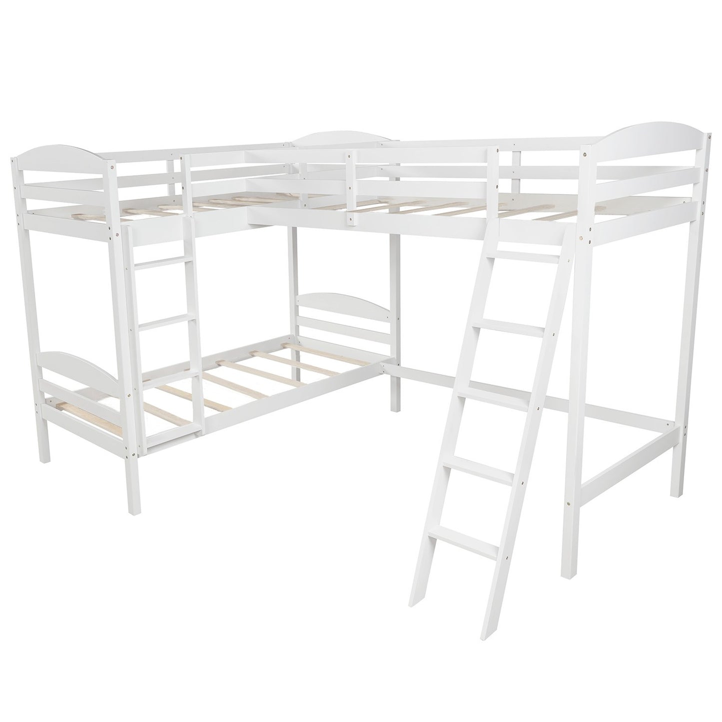 White L Shaped Triple Bunk Bed By Homeroots | Beds | Modishstore - 3