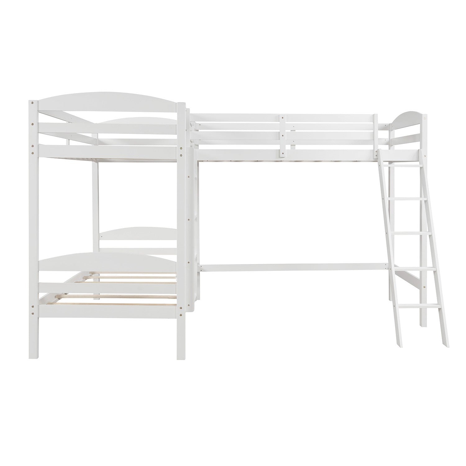 White L Shaped Triple Bunk Bed By Homeroots | Beds | Modishstore - 4