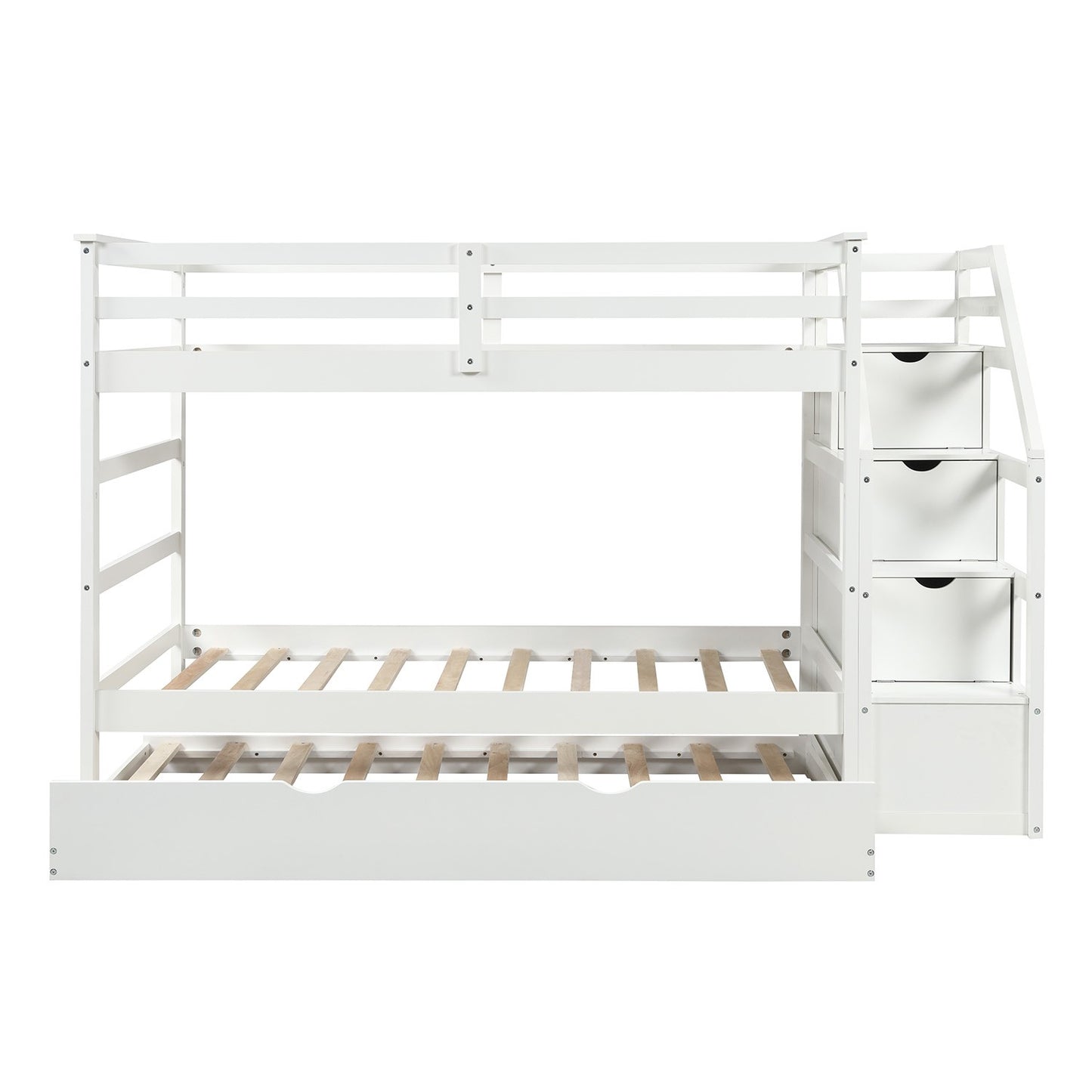 White Twin Over Twin Bunk Bed With Trundle By Homeroots | Beds | Modishstore - 6