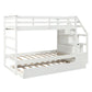 White Twin Over Twin Bunk Bed With Trundle By Homeroots | Beds | Modishstore - 7