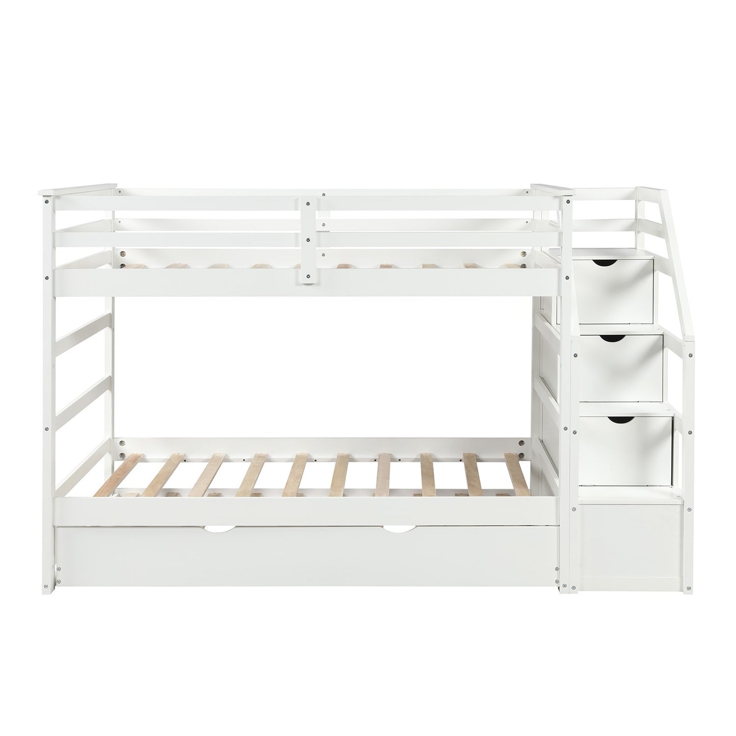 White Twin Over Twin Bunk Bed With Trundle By Homeroots | Beds | Modishstore - 8