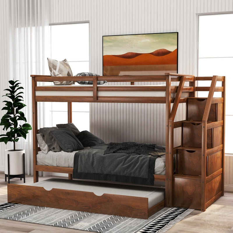 White Twin Over Twin Bunk Bed With Trundle By Homeroots | Beds | Modishstore - 10